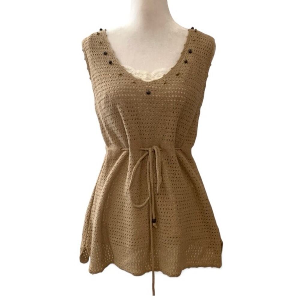 Style & Co Y2K Boho Knit Lace Layered Tank